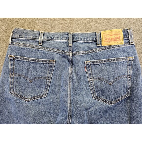 Levis 505 Jeans Mens 38x30 Blue Med Wash Denim Regular Fit Straight Leg Classic - Picture 3 of 10